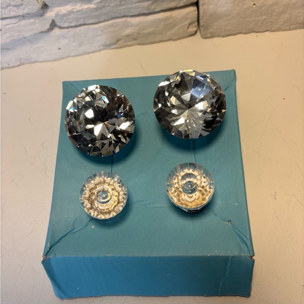 Crystal Glass Knobs - Silver
